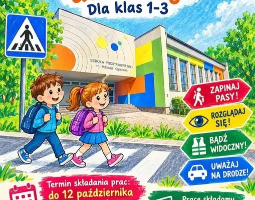 Konkurs plastyczny „Bezpieczna droga do szkoły” dla uczniów klas 1–3